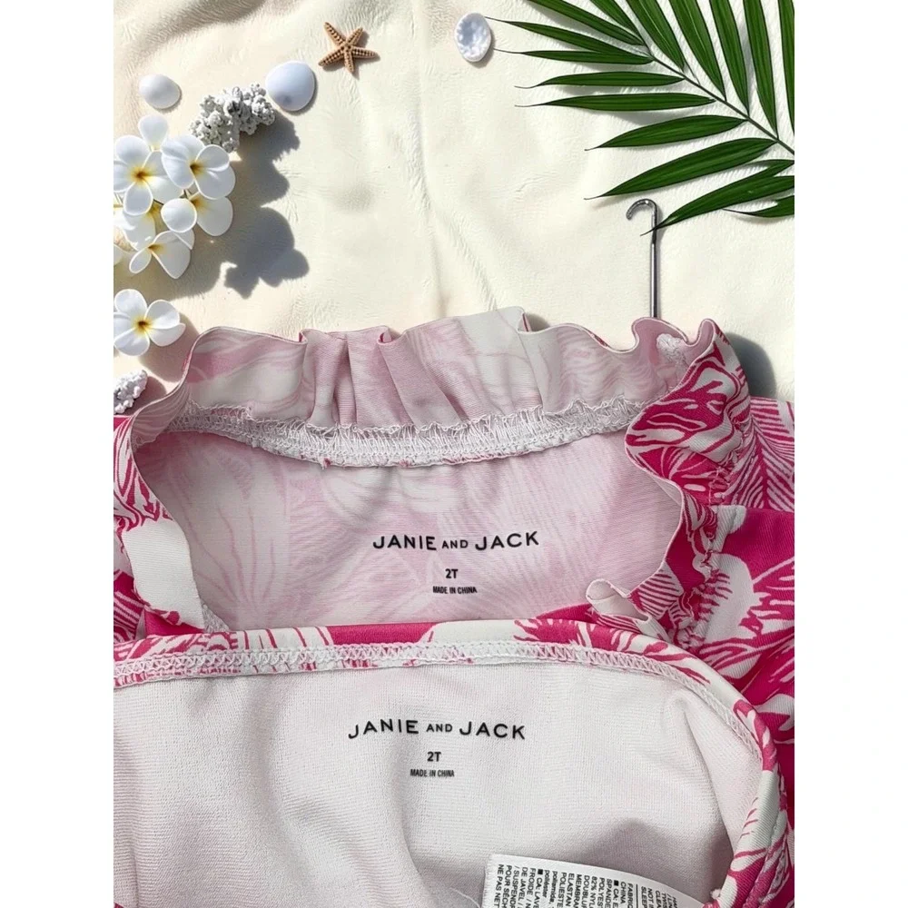 Janie and Jack Tropical Floral Ruffle Rash Guard Swimsuit Set 2T